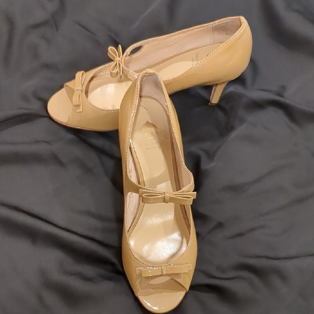 Kate Spade Tan Bow Peep-Toe Heels